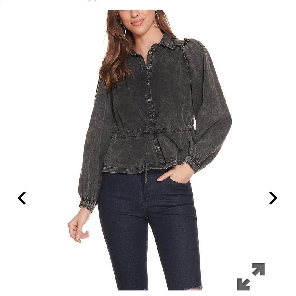 HYFVE Women’s Black Wash Denim Cinched Waist Shacket